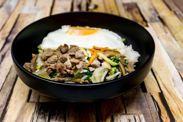 Handmade Korean bibimbap ready to eat