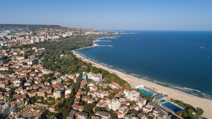 Beautiful cityscape over Varna city, Bulgaria. Panoramic aerial view.