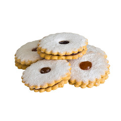 Friable cookies with jam and sugar powder