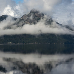 Reflection of mountain in water, Furry Creek, British Columbia, Canada