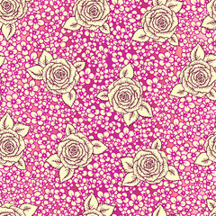 Vintage vector seamless pattern with  roses