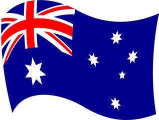 Australia-flag-Illustration of flag of Australia waving in the wind.Waving flag of Australia isolated on white
