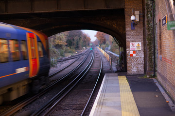 Naklejka premium Speeding Train Motion Blur. St Margrets, Richmond, England