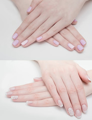 Fototapeta premium Very beautiful silver metallic nails closeup gel, acrylic