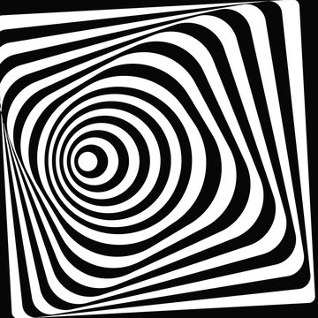3d tunnel optical illusion. A black and white vector illustration.