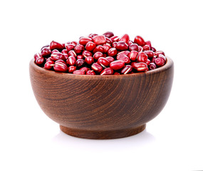 red beans in wooden bowl  isolated on the white