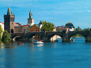 Fototapeta na wymiar View of the Charles Bridge in Prague..