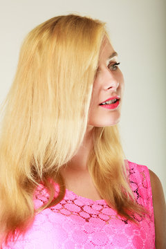 Closeup of beautiful blonde woman hair