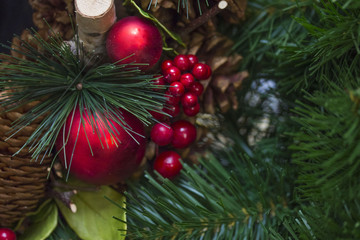 Obraz na płótnie Canvas cones with Christmas toys on the Christmas tree