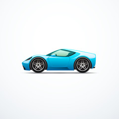 Fototapeta na wymiar Vector blue cartoon sport car. Side view
