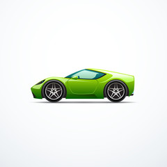 Fototapeta na wymiar Vector green cartoon sport car. Side view
