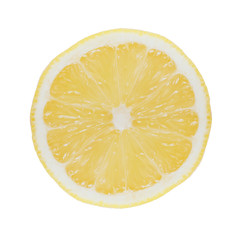 Single closeup lemon slice isolated on white. 
