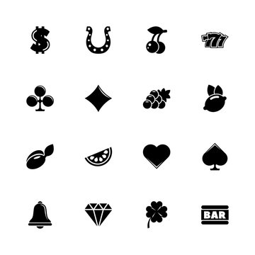 Slot Machine icons - Expand to any size - Change to any colour. Flat Vector Icons - Black Illustration on White Background.
