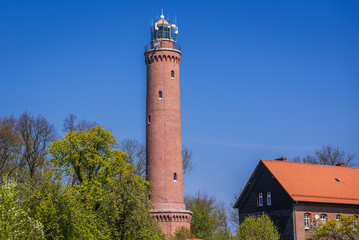 Fototapeta na wymiar Lighthouse in Gaski - small Baltic coast village in Poland