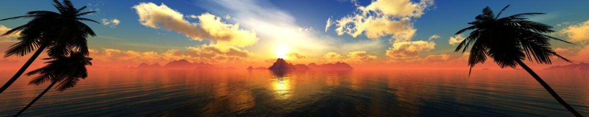 Fototapeta na wymiar beautiful sea sunset, panorama of the ocean sunset in the tropics, 