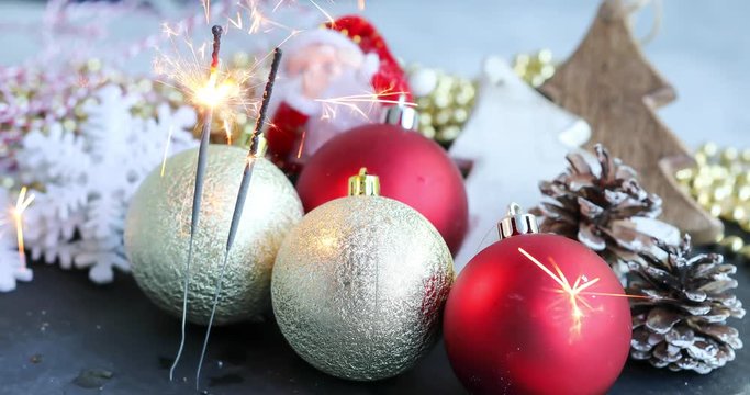 Christmas Decoration , Sparklers and Snowdrift , Merry Christmas