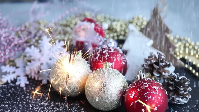 Christmas Decoration , Sparklers and Snowdrift , Merry Christmas