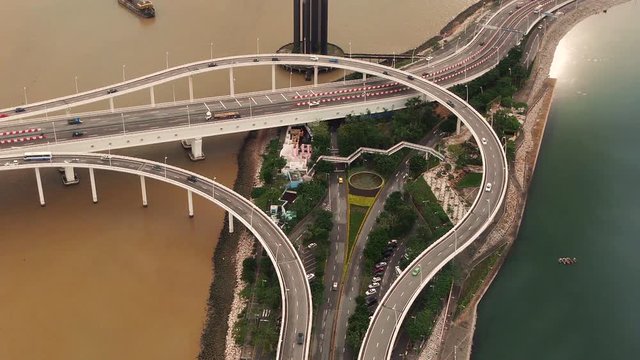Highway Stack Interchange in Macau from above - Avenida Panoramica do Lago Sai Van