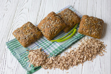 bread with sunflower seeds on a wooden table