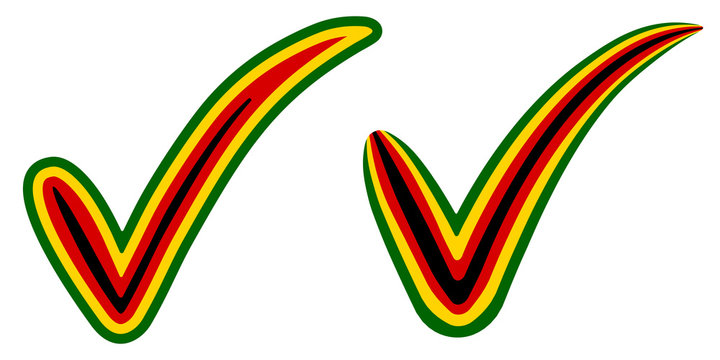 Check mark style Zimbabwe flag symbol elections, voting and approval, vector concept check mark Russian Zimbabwe tick zw, presidential elections Mugabe