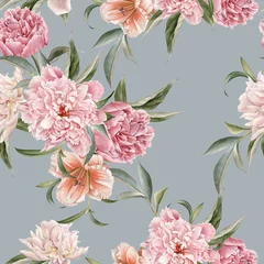 Dekokissen Floral seamless pattern with peonies and lily © lesia_a