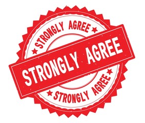 STRONGLY AGREE red text round stamp, with zig zag border.