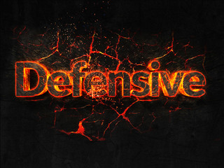 Defensive Fire text flame burning hot lava explosion background.