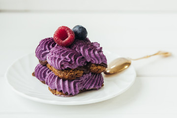 beautiful cake with cream and fruits