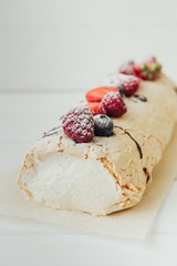 beautiful cake with cream and fruits