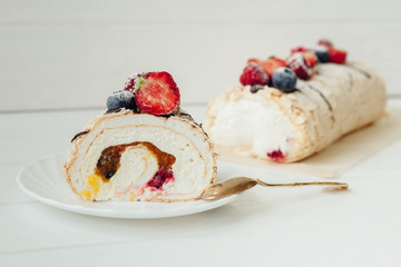 beautiful cake with cream and fruits