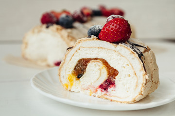 beautiful cake with cream and fruits