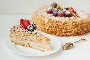 beautiful cake with cream and fruits