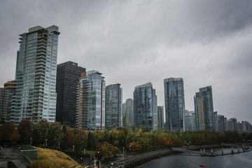Fototapeta premium Vancouver rainy day in autumn on waterfront