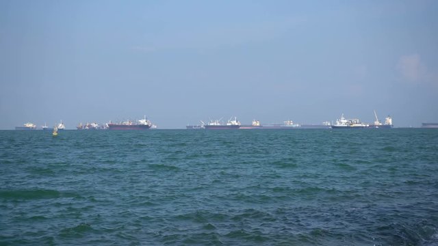 Cargo ship floating on the sea.