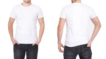 T-shirt template. Front and back view. Mock up isolated on white background.