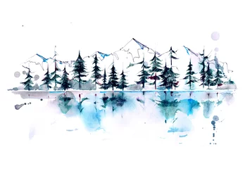 Cercles muraux Peintures forêt de montagne