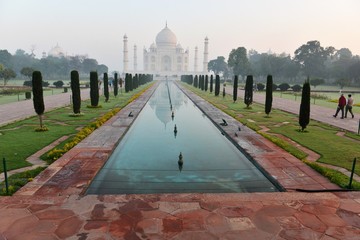 surise on the holy beautiful mausoleum of Taj Mahal in agra india