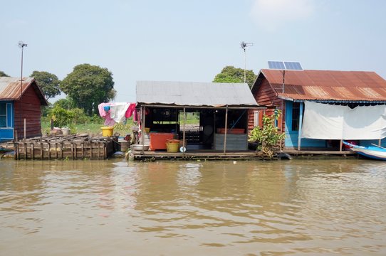 Floating houses on Sangker River, Cambodia