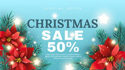 Christmas sale banner with Poinsettia flower