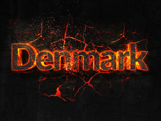 Denmark Fire text flame burning hot lava explosion background.