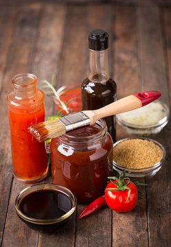 Barbeque Sauce With Ingredients On The Table