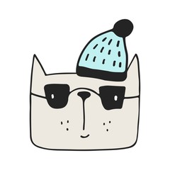 Cute hand drawn nursery poster with dog in scandinavian style. Color vector illustration