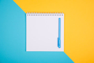 Empty notepad with blue pen