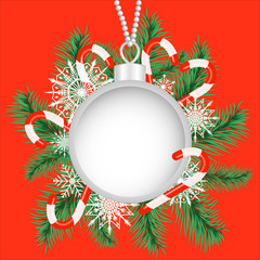 Merry Christmas and Happy New Year ball and greeting card.