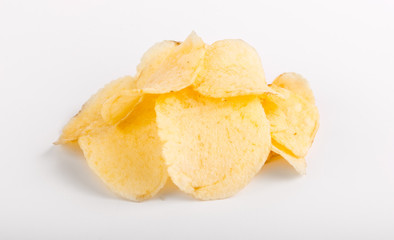 Potato chips isolated on white background (potato crisps)