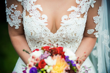 Beautiful bride with wedding bouquet