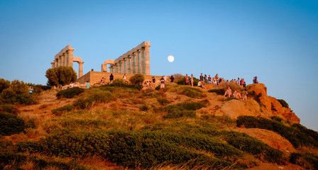 Cape Sounion Sunset, Ancient temple of Poseidon, Cape Sounio, Greece