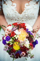 Beautiful bride with wedding bouquet