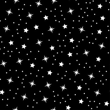 Abstract seamless baby star pattern for girls, boys, clothes, sportswear. Creative vector black background with stars and sky. Funny baby star wallpaper for textile and fabric. Fashion kids style.