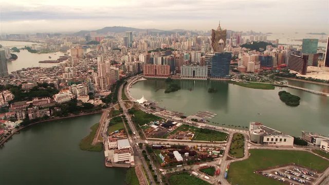Macau Skyline at daytime with Lisboa Grand and Casinos &ndash; wide shot
